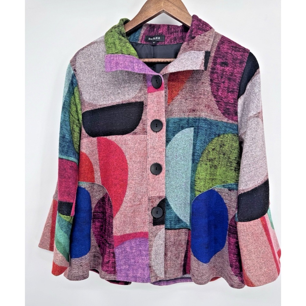 Damee Jacket Artsy Geometric Print Art to Wear Boho Chic Earthy Lagenlook S